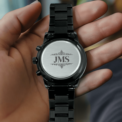 Personalized Black Chronograph Watch With Initials