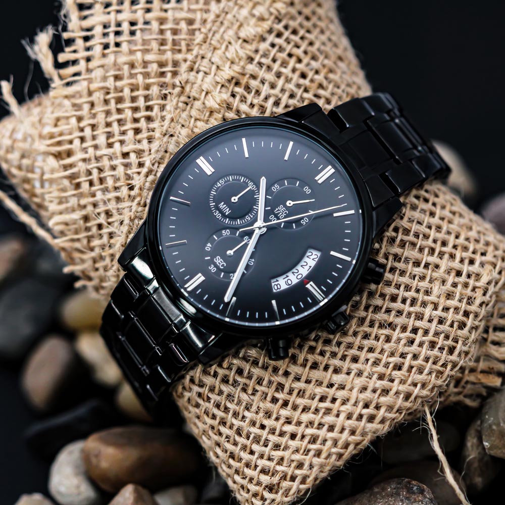 Personalized Black Chronograph Watch With Initials And Name