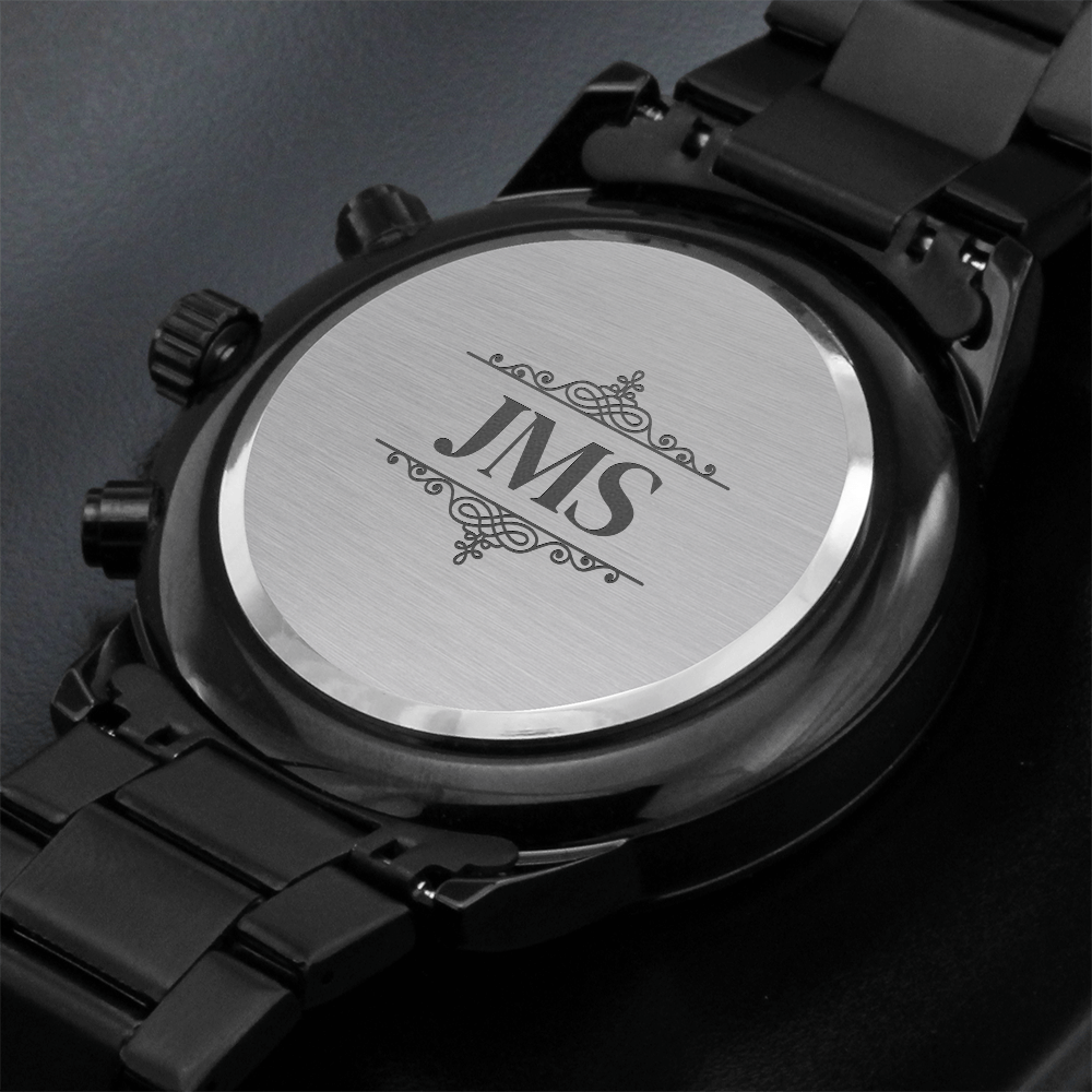 Personalized Black Chronograph Watch With Initials