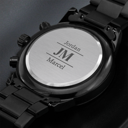 Personalized Black Chronograph Watch With Initials And Name