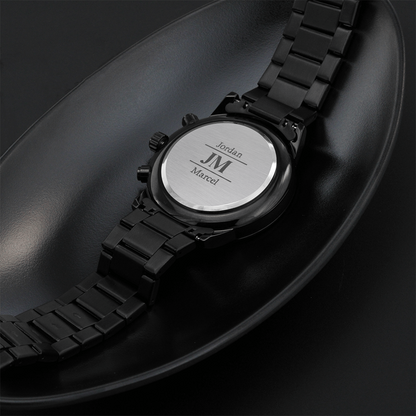 Personalized Black Chronograph Watch With Initials And Name