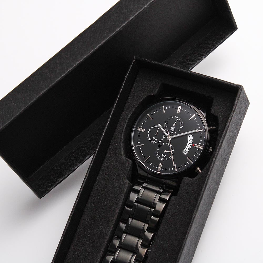 Personalized Black Chronograph Watch With Initials And Name