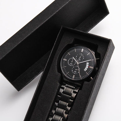 Personalized Black Chronograph Watch With Initials