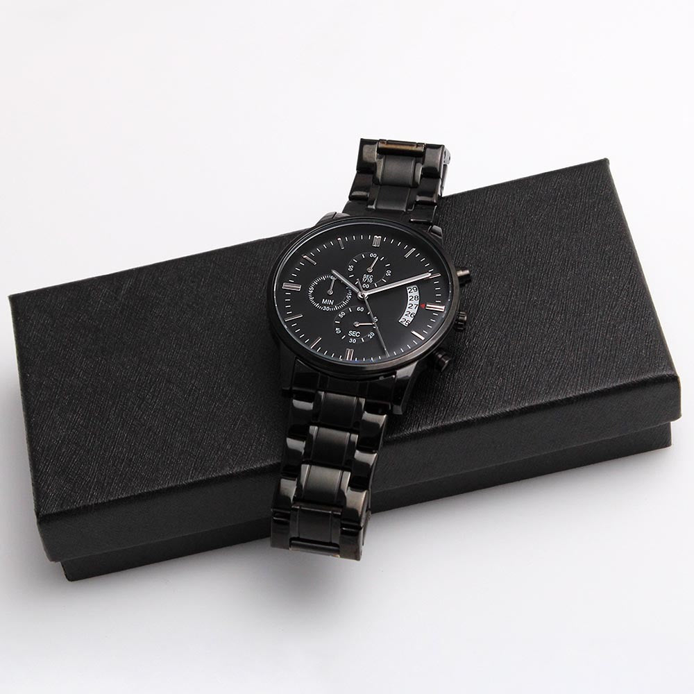 Personalized Black Chronograph Watch With Initials And Name