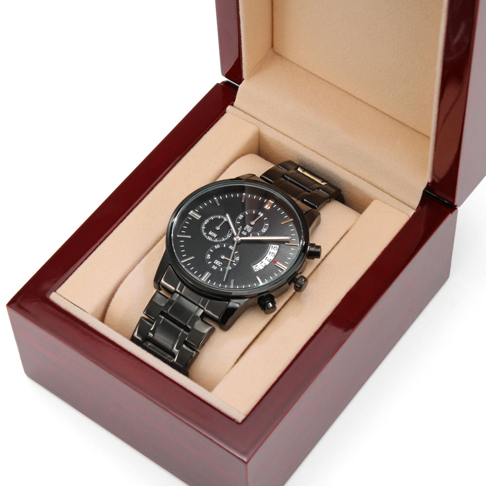 Personalized Black Chronograph Watch With Initials And Name