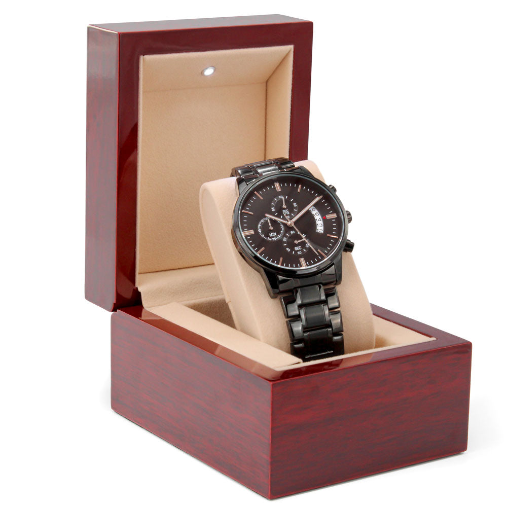 Personalized Black Chronograph Watch With Initials And Name