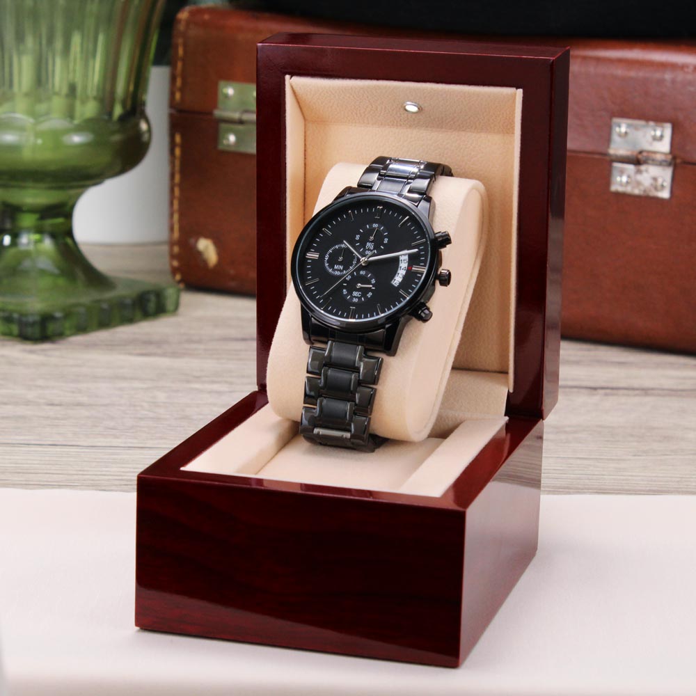 Personalized Black Chronograph Watch With Initials