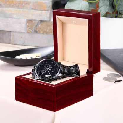 Personalized Black Chronograph Watch With Initials And Name