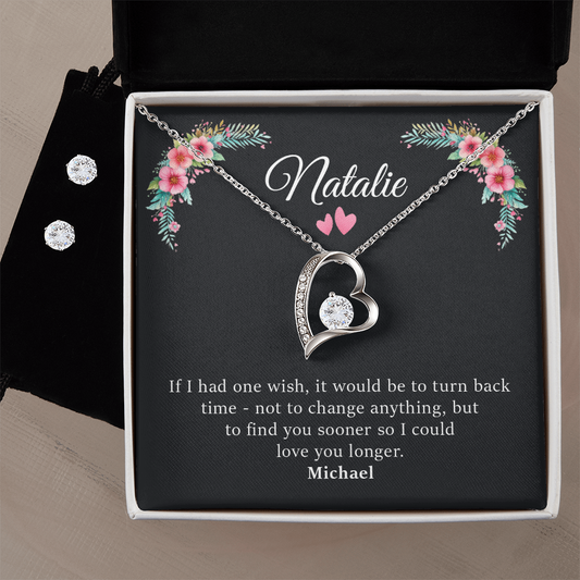 Personalized Forever Love Necklace & Earings Set - Black