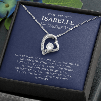 Personalized To My Beloved Forever Love Necklace Gift Box With a Message