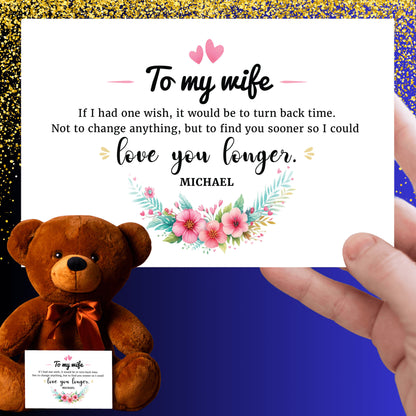 Personalized To My Wife Teddy Bear With Canvas Card